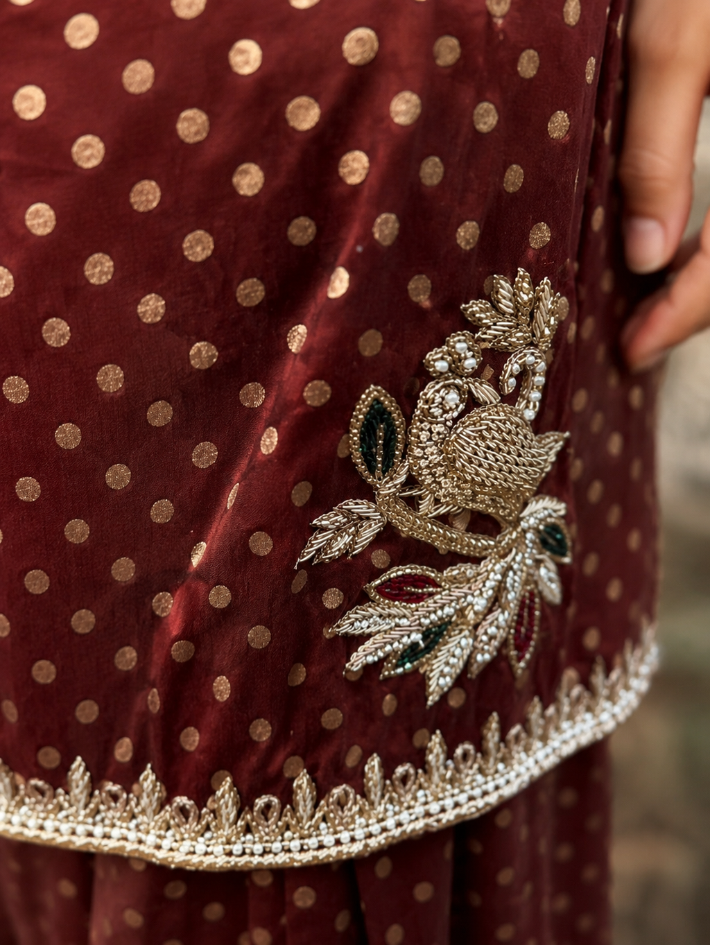 Maroon Polka Embroidered Punjabi Suit Set