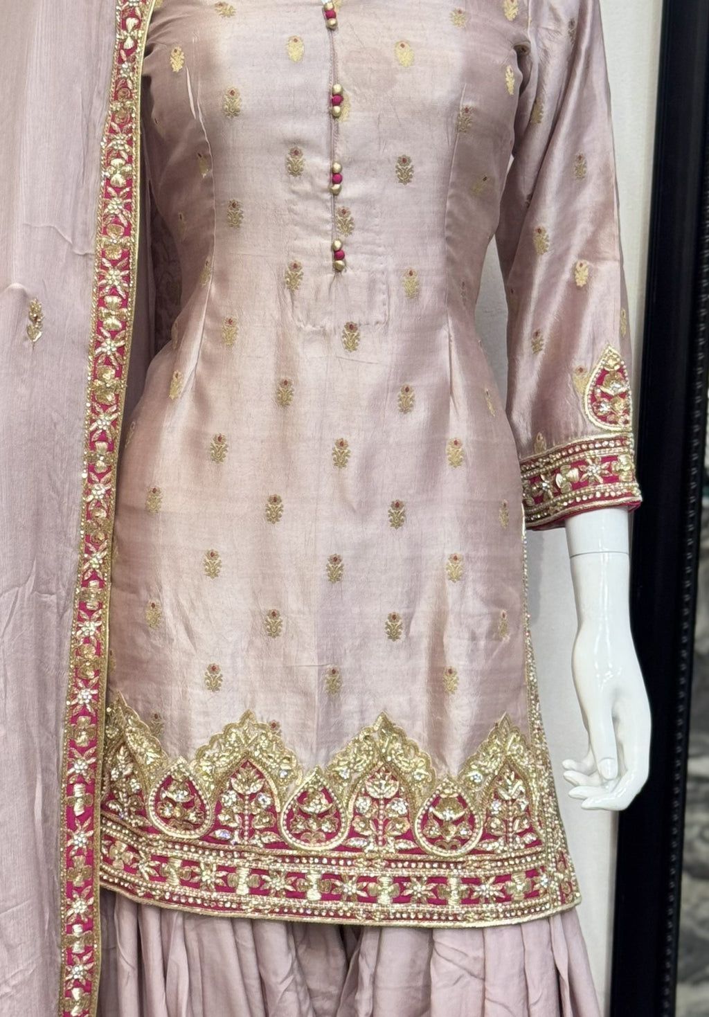 Lavender Zari Embroidered Punjabi Suit Set