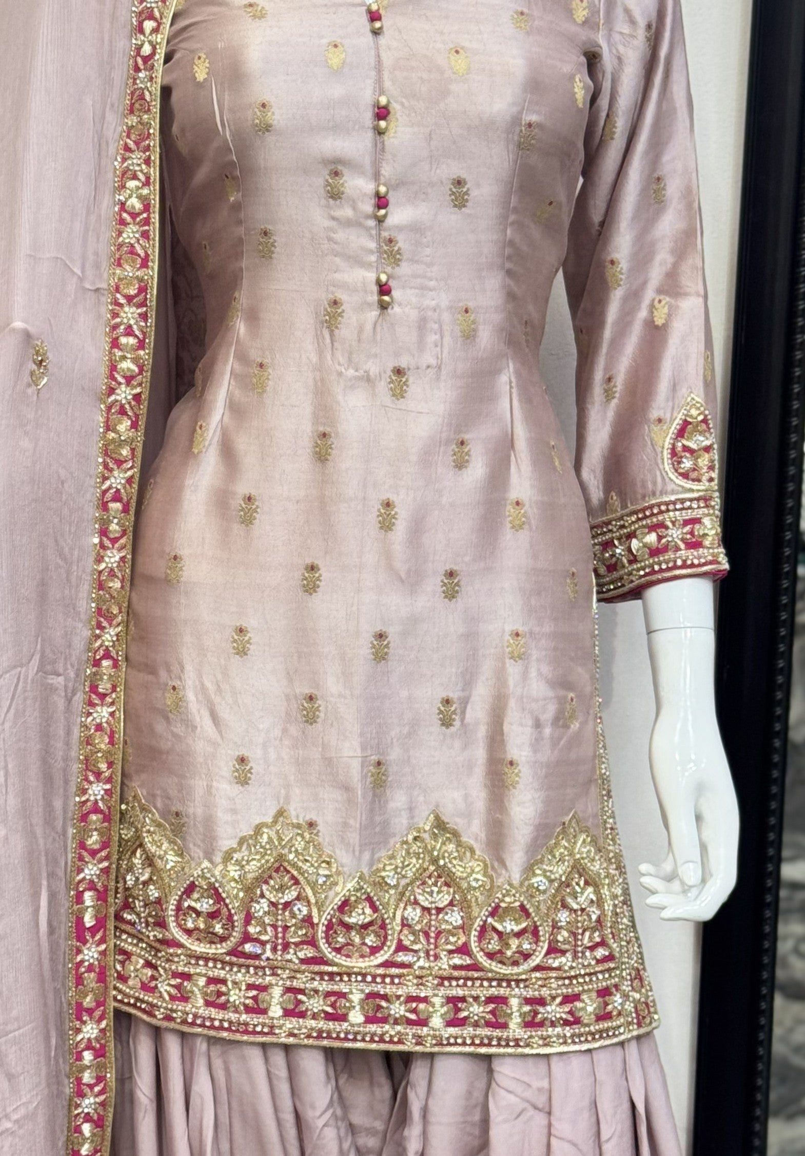Lavender Zari Embroidered Punjabi Suit Set