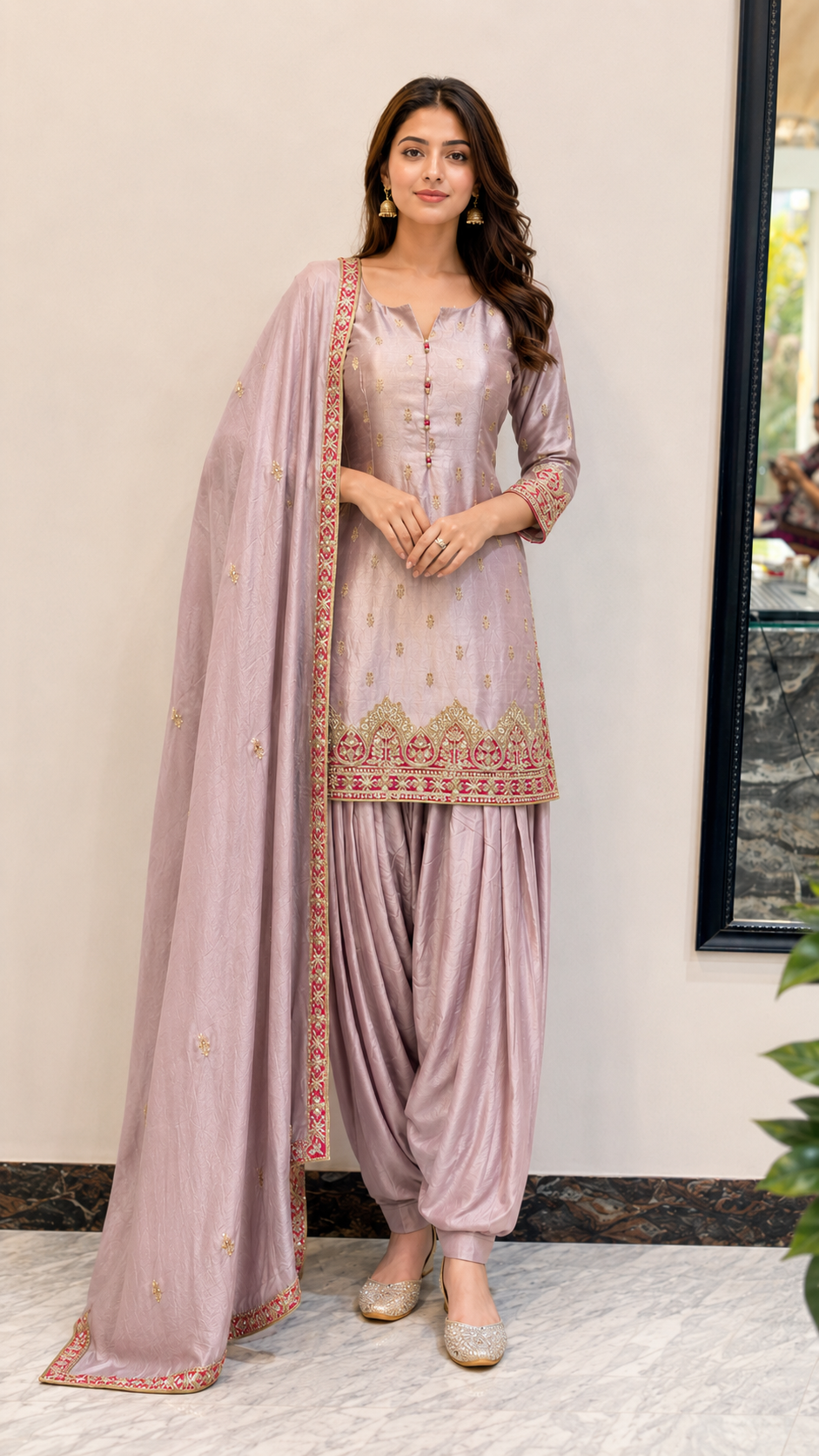 Lavender Zari Embroidered Punjabi Suit Set