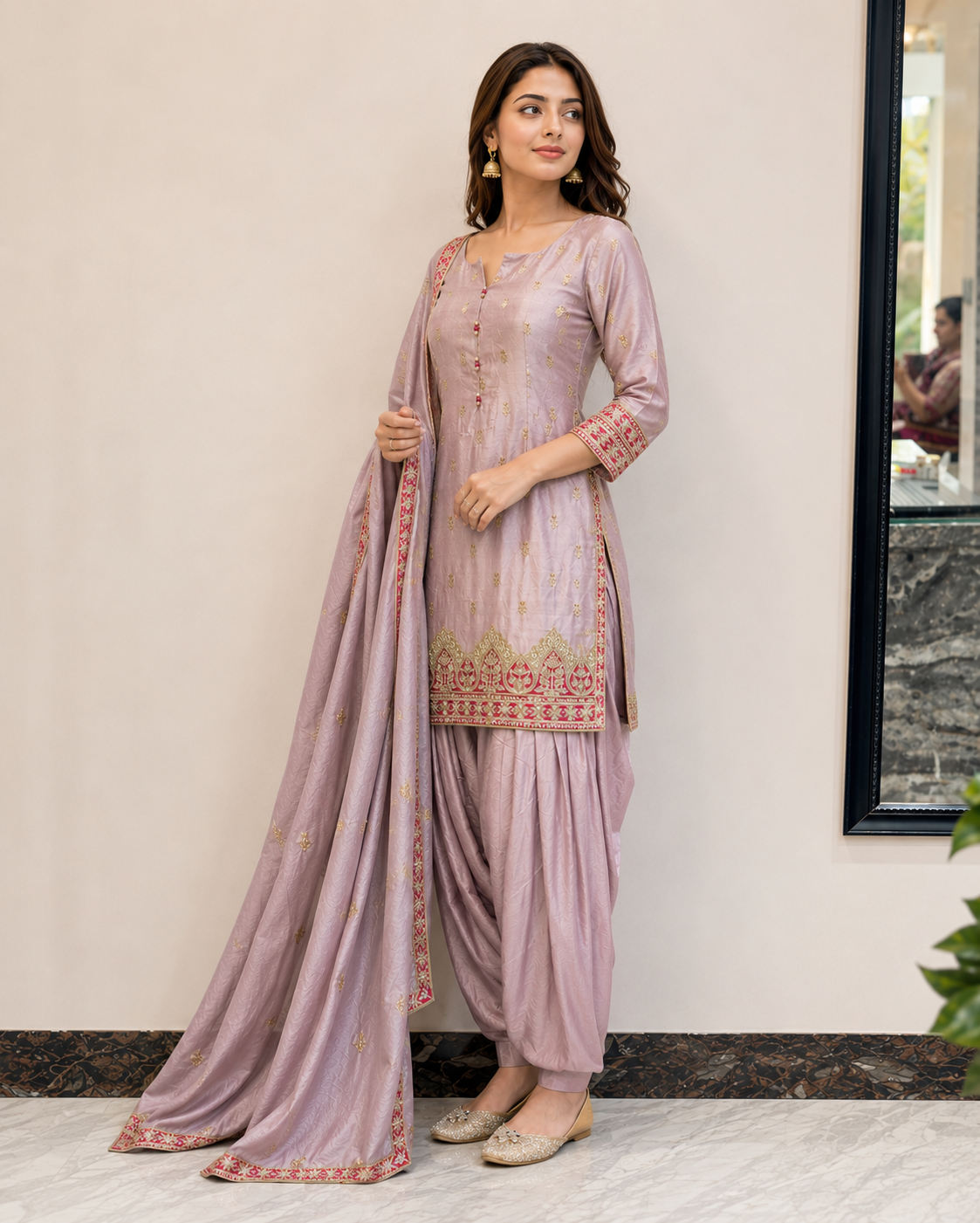 Lavender Zari Embroidered Punjabi Suit Set