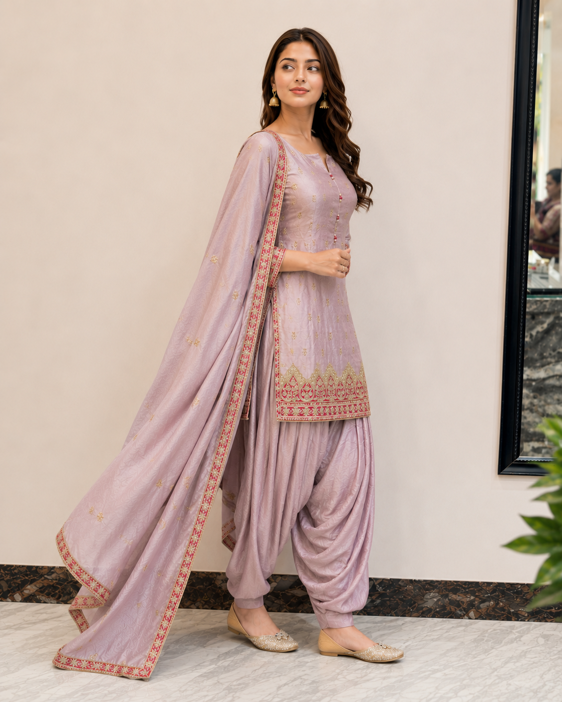 Lavender Zari Embroidered Punjabi Suit Set