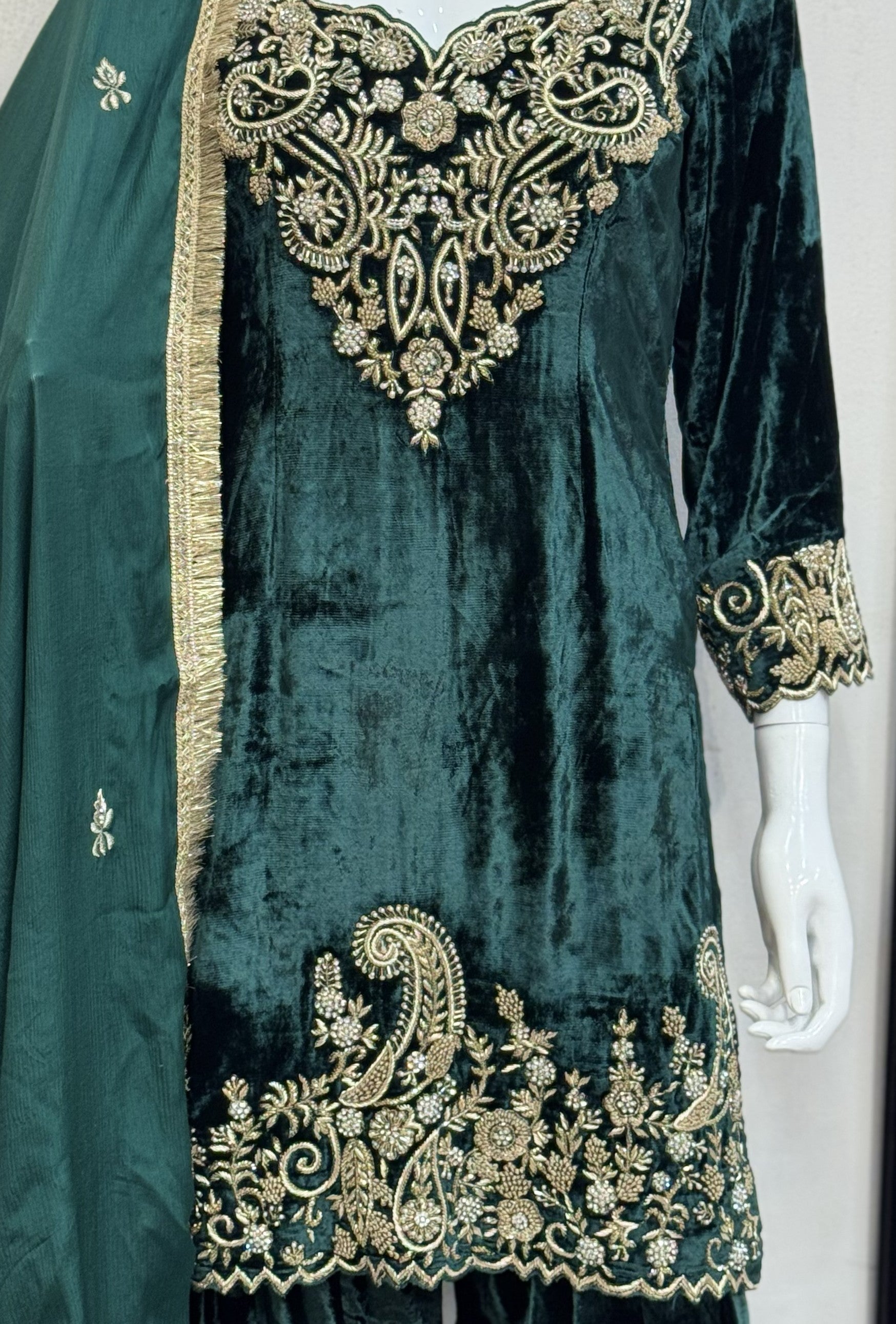 Emerald Velvet Hand Embroidered Punjabi Suit Set