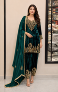 Emerald Velvet Hand Embroidered Punjabi Suit Set
