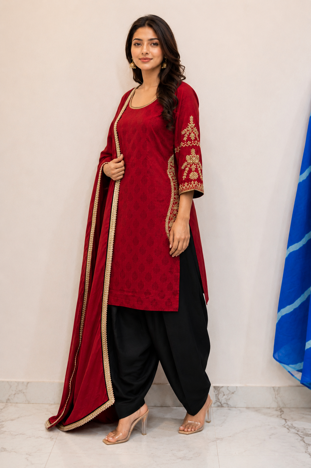 Ruby Red Embroidered Punjabi Suit Set