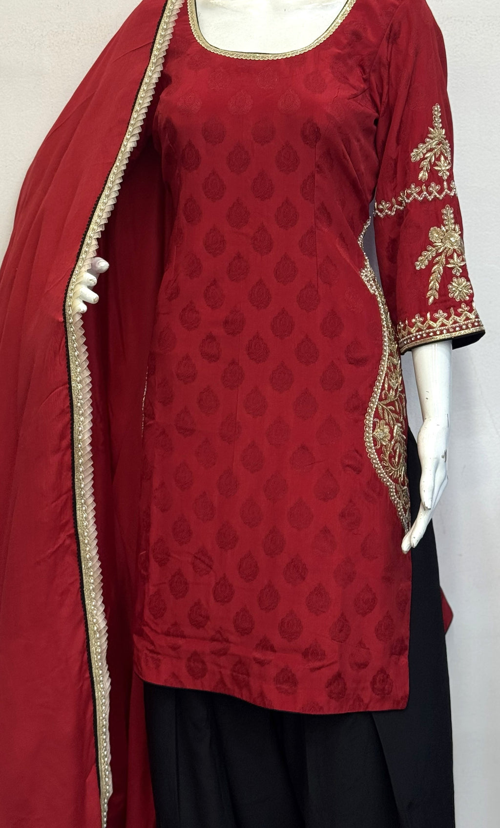 Ruby Red Embroidered Punjabi Suit Set
