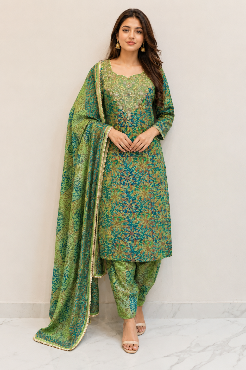 Emerald Green Embroidered Punjabi Suit Set