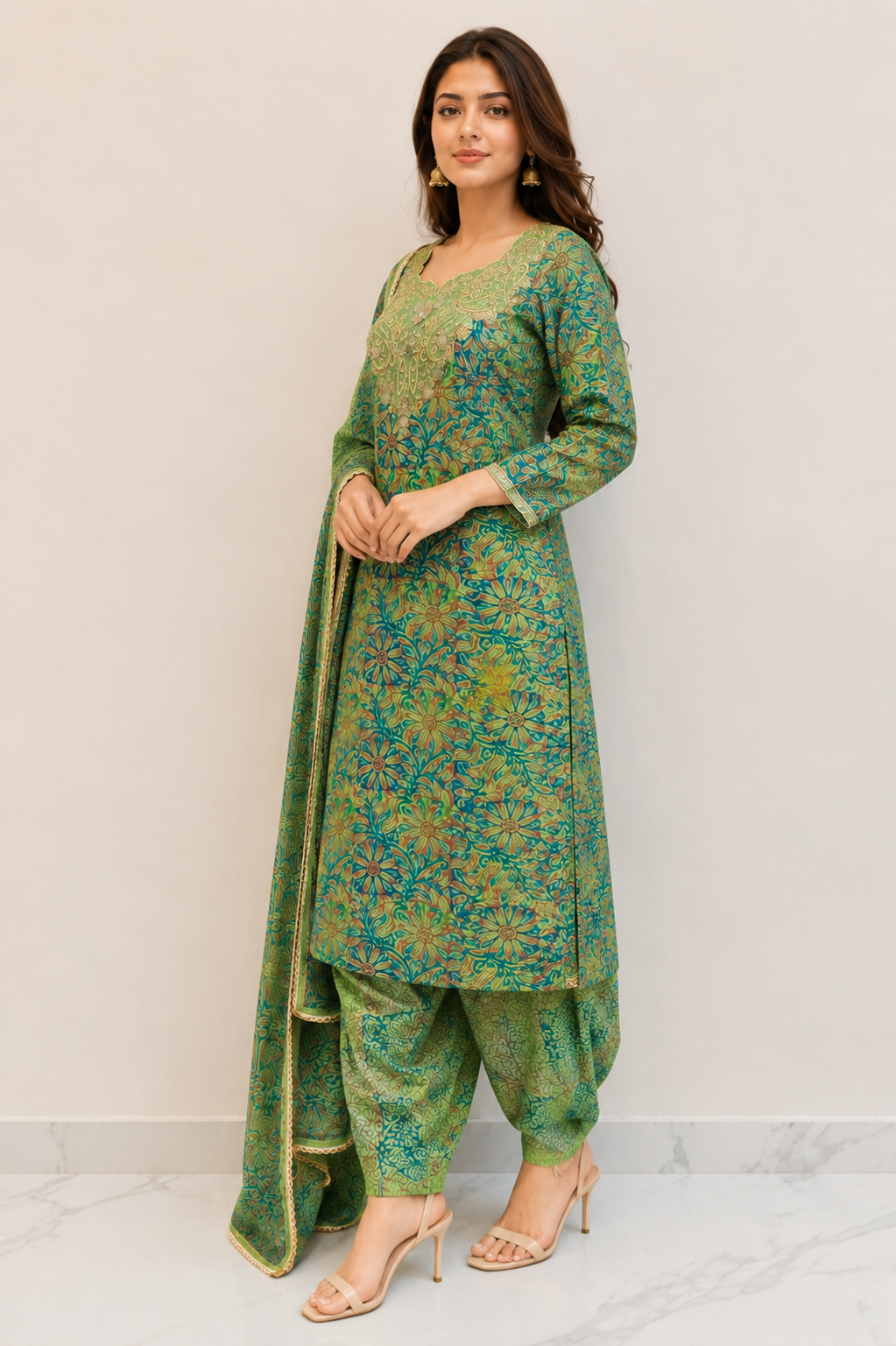 Emerald Green Embroidered Punjabi Suit Set