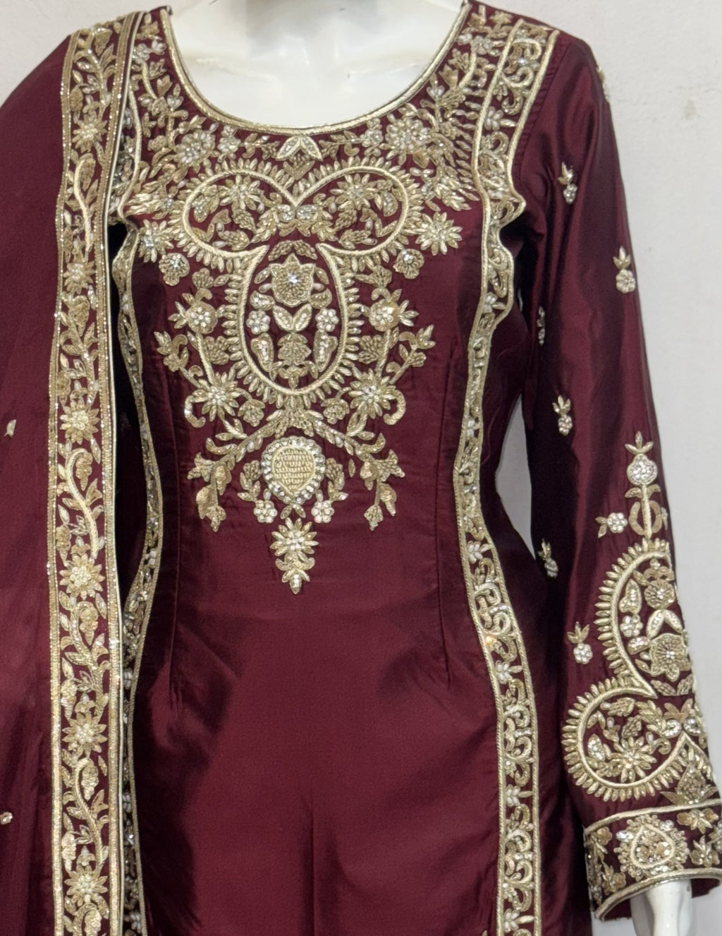 Royal Wine Hand Embroidered Punjabi Suit Set