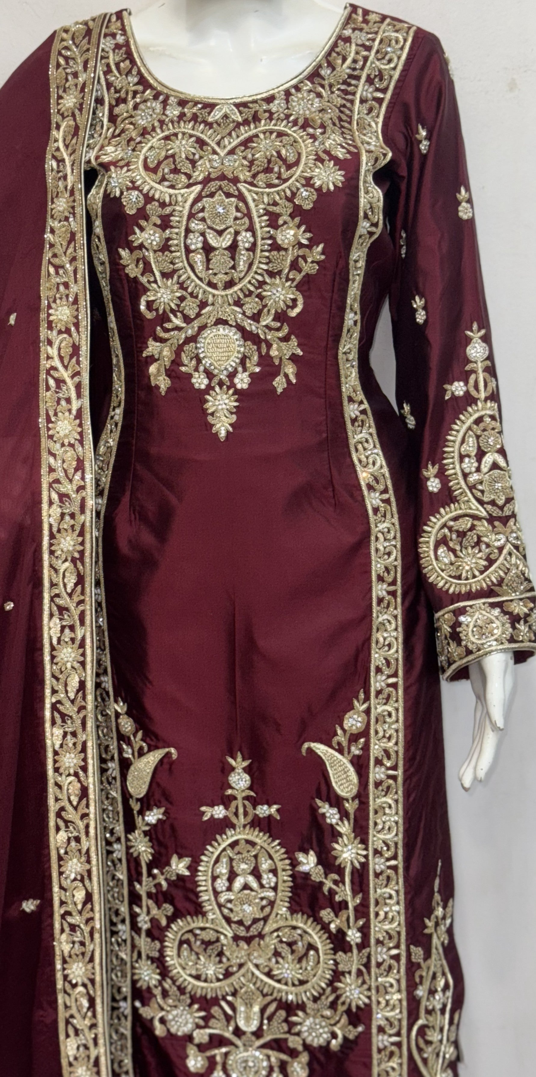 Royal Wine Hand Embroidered Punjabi Suit Set