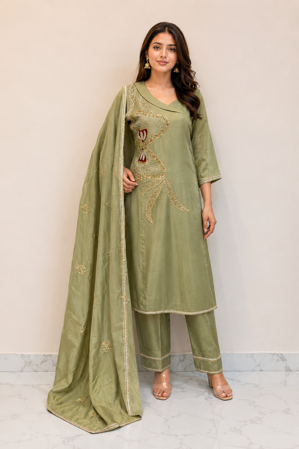 Sage Green Embroidered Punjabi Suit Set