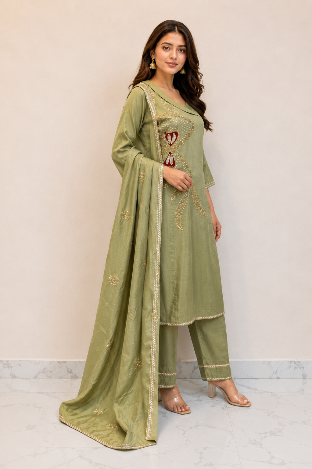 Sage Green Embroidered Punjabi Suit Set