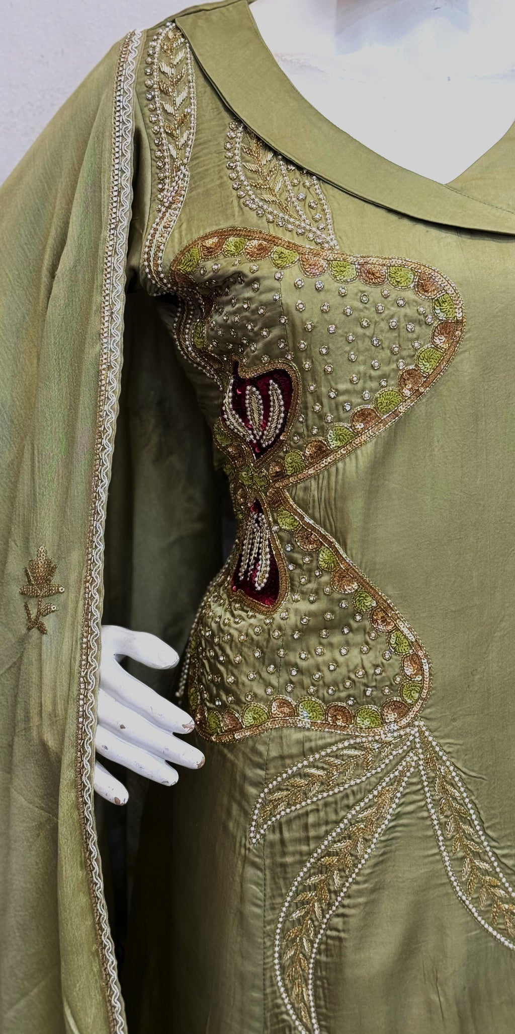 Sage Green Embroidered Punjabi Suit Set