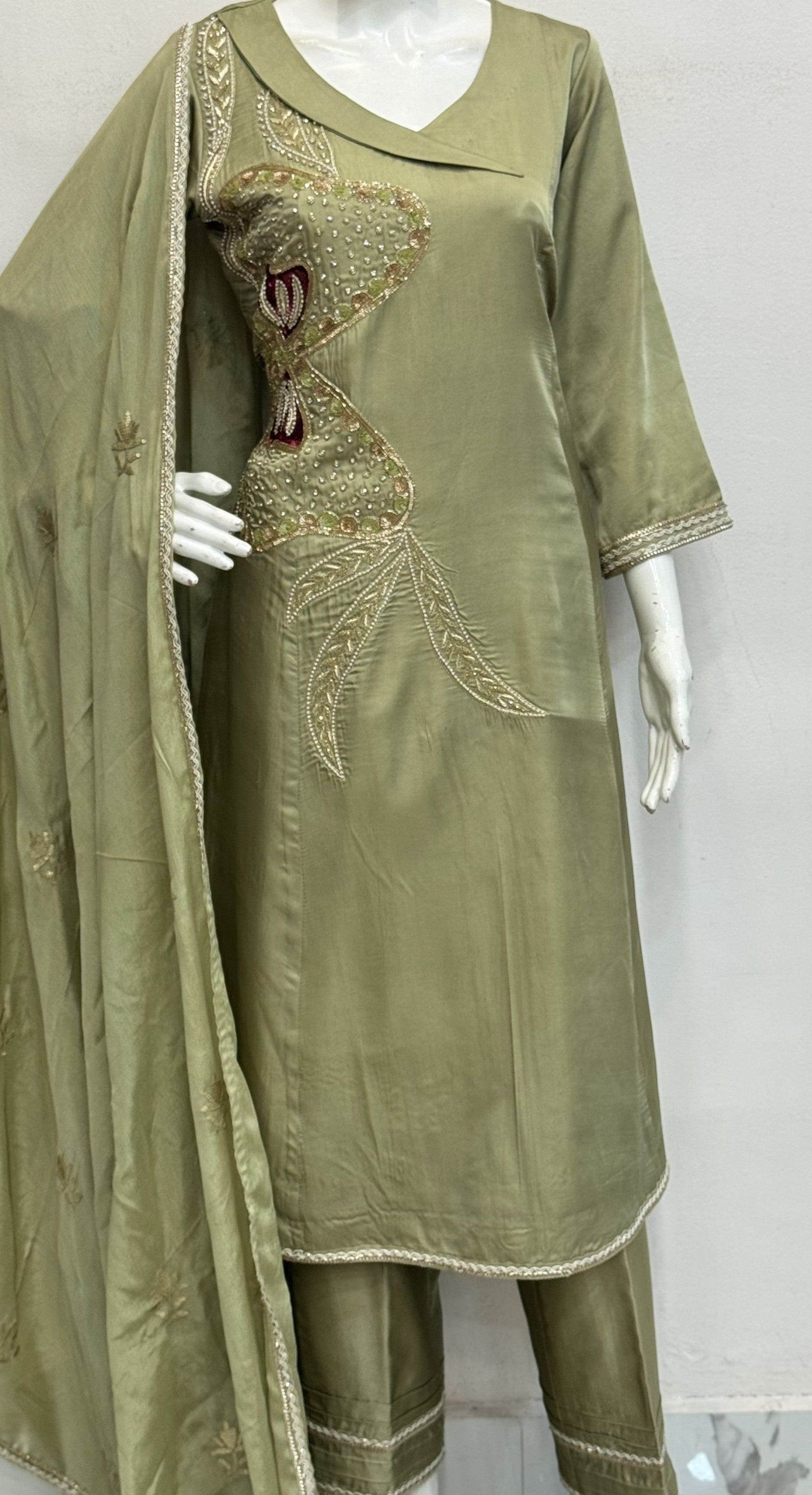 Sage Green Embroidered Punjabi Suit Set