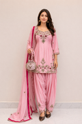 Baby Pink Floral Embroidered Punjabi Suit Set