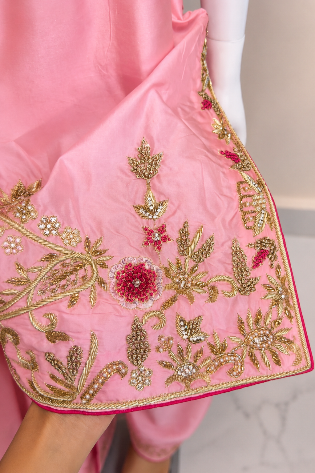 Baby Pink Floral Embroidered Punjabi Suit Set