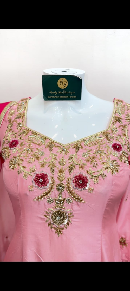 Baby Pink Floral Embroidered Punjabi Suit Set