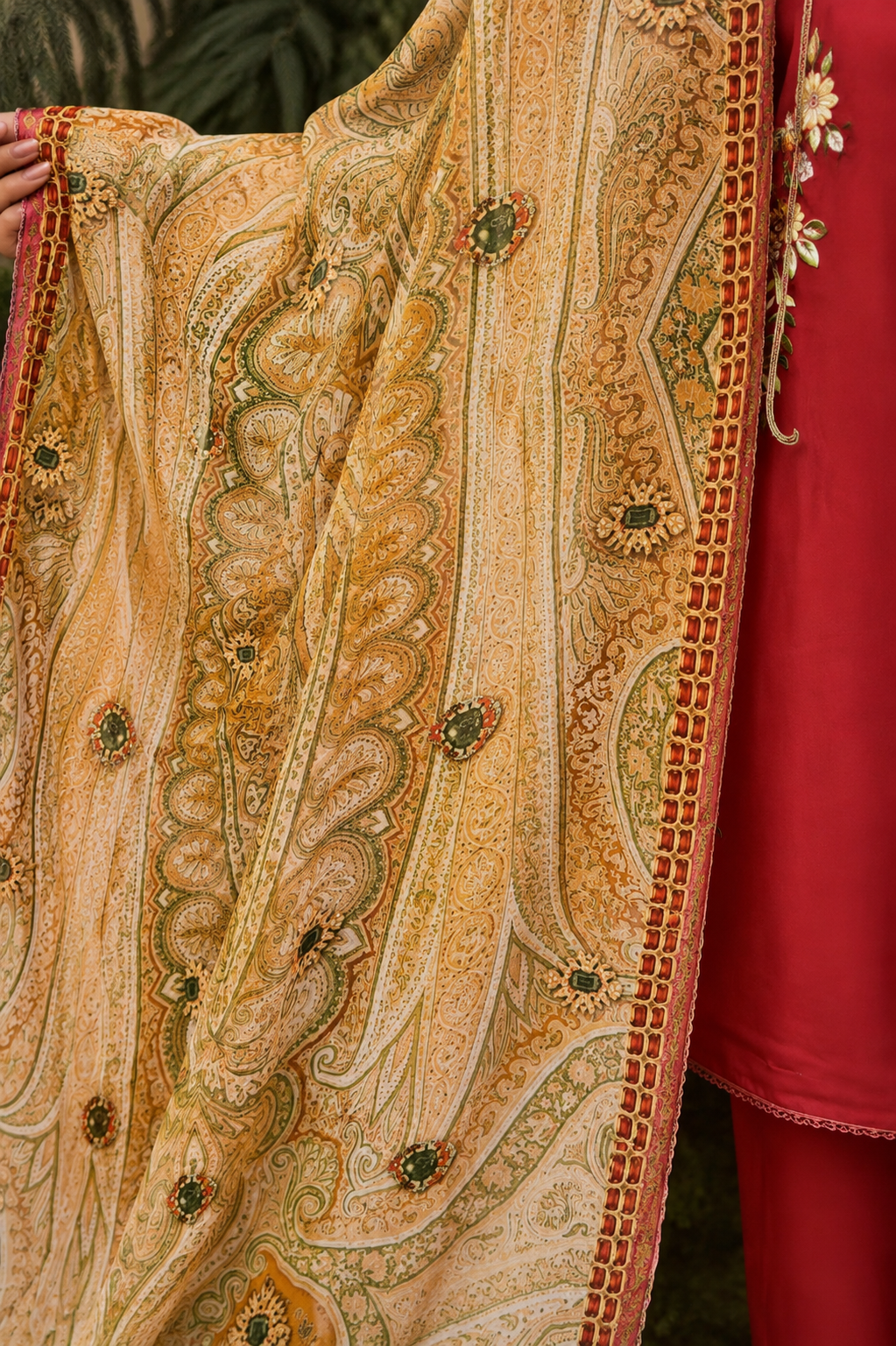 Rose Crimson Floral Punjabi Suit Set