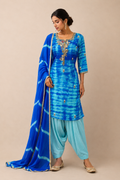 Royal Blue Pure Silk Punjabi Suit Set with Pure Leheriya Dupatta